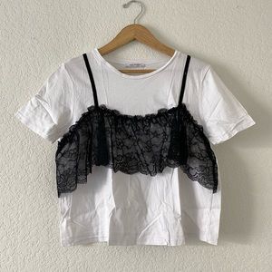ZARA white tee with lace